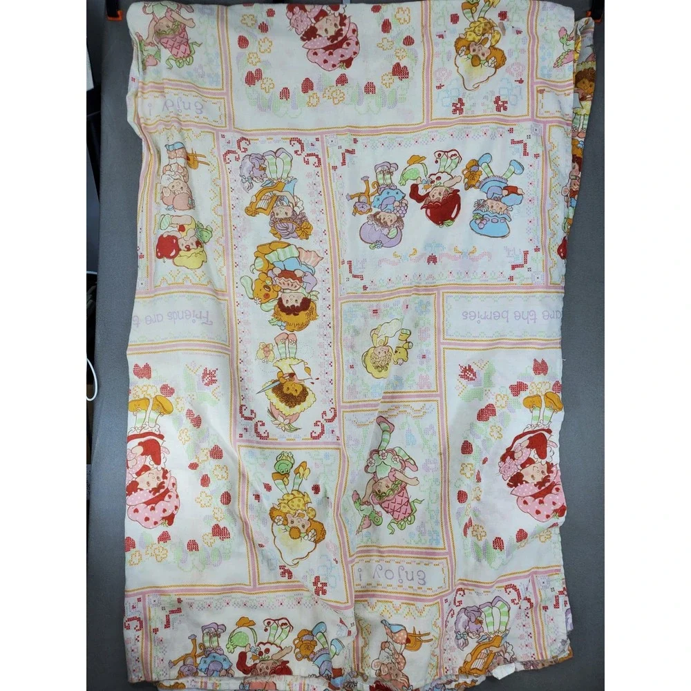 Vintage Strawberry Shortcake Flat Sheet Full Multicolor Friends are the Berries